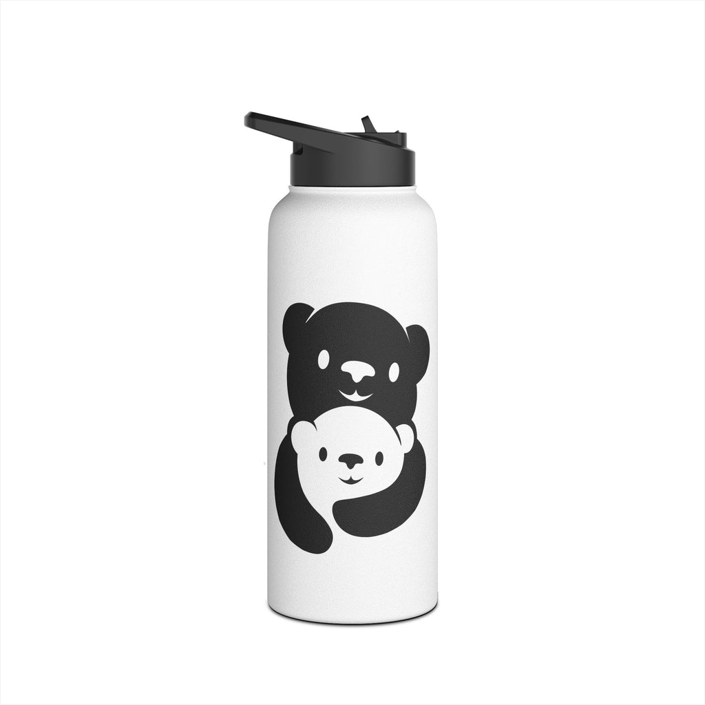 Black Bear Hug Logo Stainless Steel Water Bottle | White Insulated 12oz/18oz/32oz