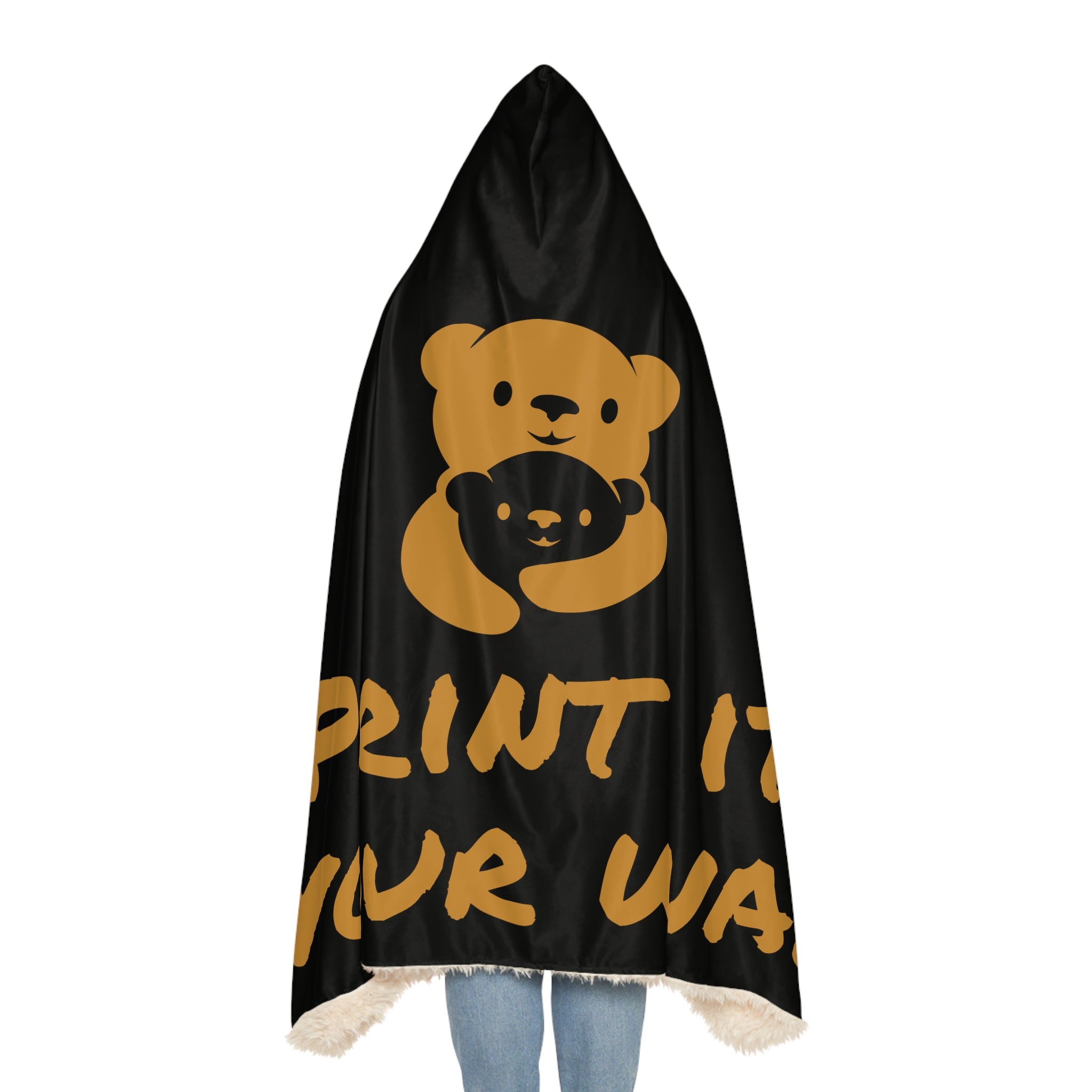 Gold Bear Hug Snuggle Blanket | Black Premium Luxury Fleece Throw
