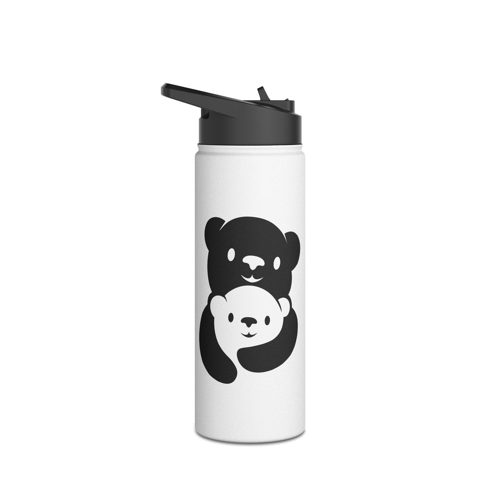 Black Bear Hug Logo Stainless Steel Water Bottle | White Insulated 12oz/18oz/32oz
