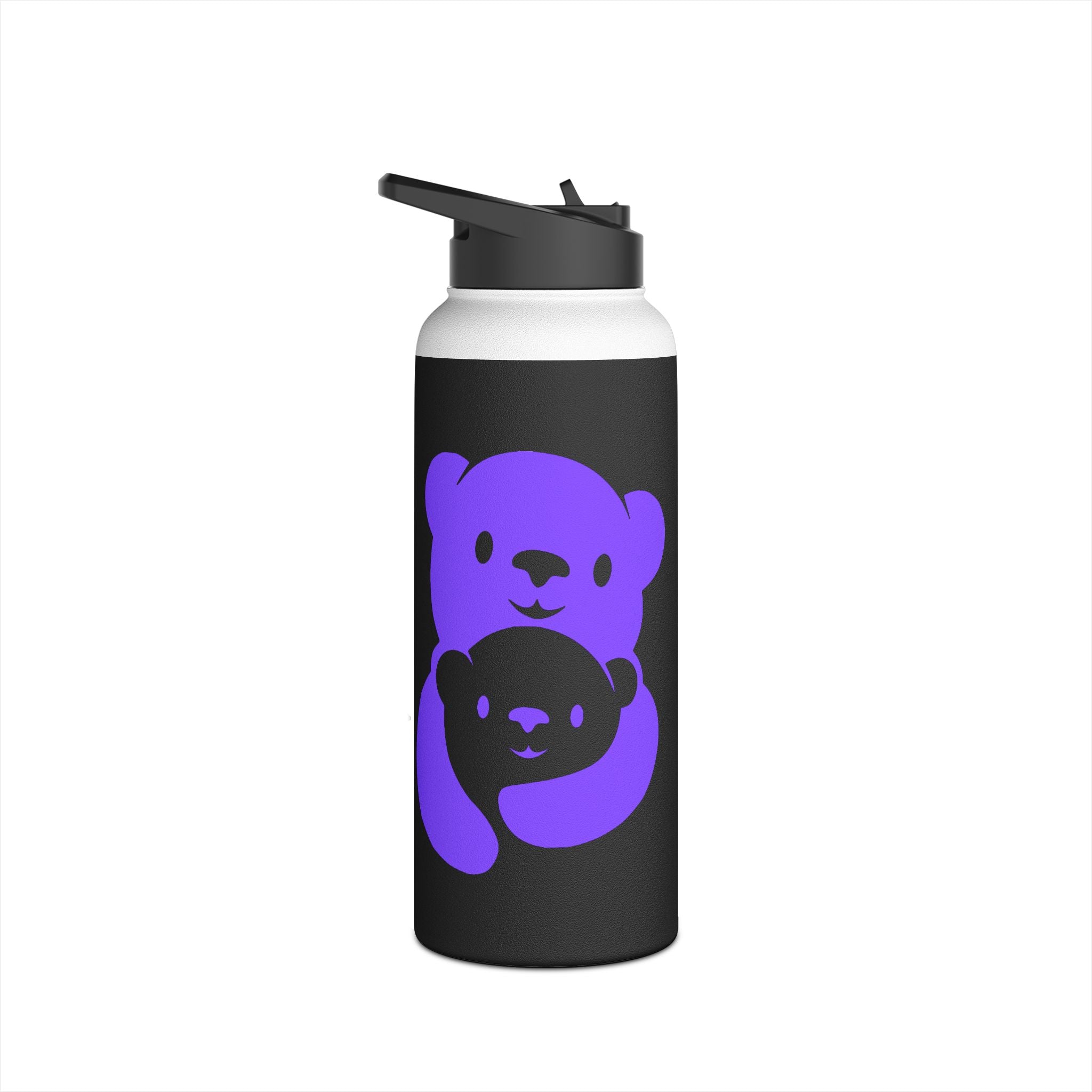 Purple Bear Hug Stainless Steel Water Bottle | Black Bold 12oz/18oz/32oz