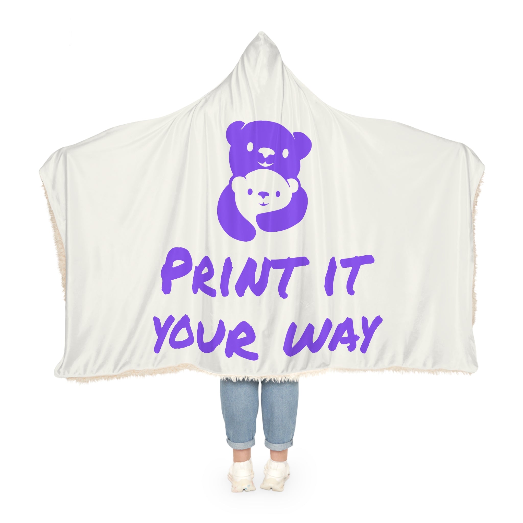 Purple Bear Hug Snuggle Blanket | White Bright Cozy Fleece Throw