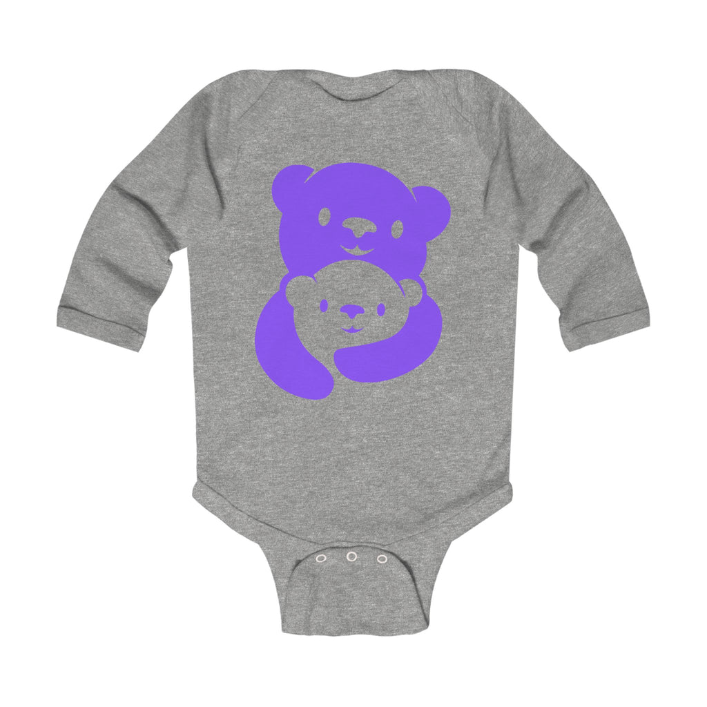 Purple Bear Hug Infant Long Sleeve Bodysuit | Bold Soft Cotton Baby Onesie