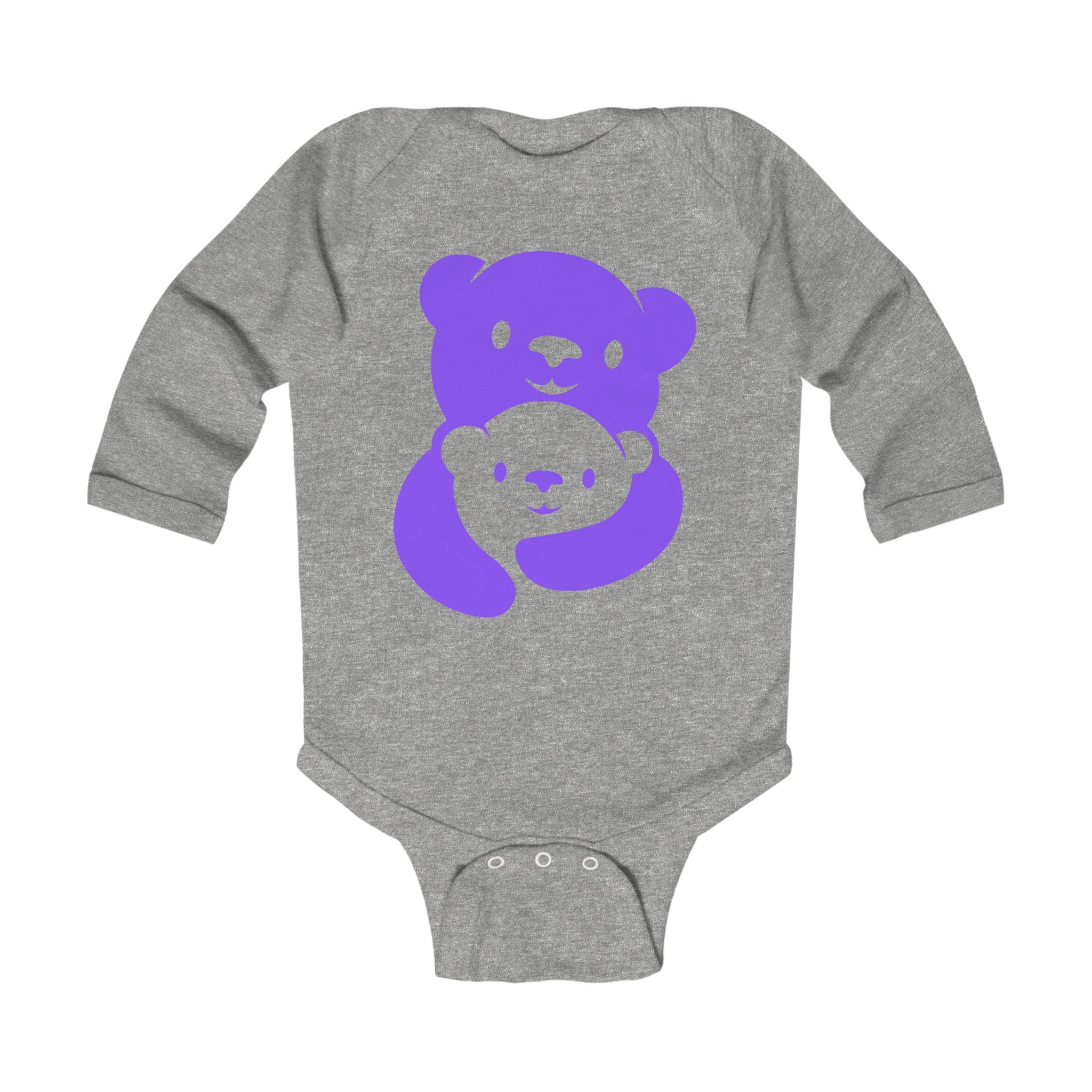 Purple Bear Hug Infant Long Sleeve Bodysuit | Bold Soft Cotton Baby Onesie