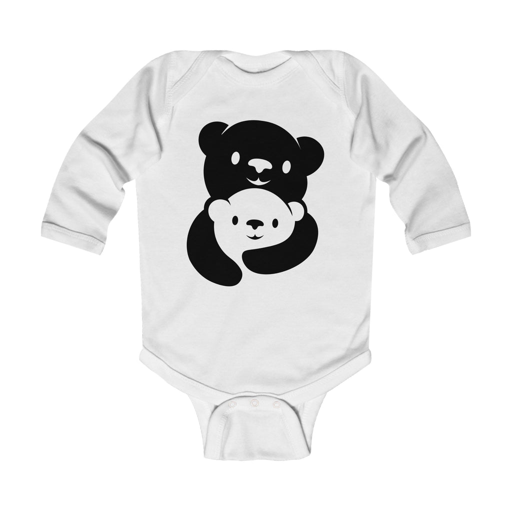 Black Bear Hug Infant Long Sleeve Bodysuit | Soft Cotton Baby Onesie