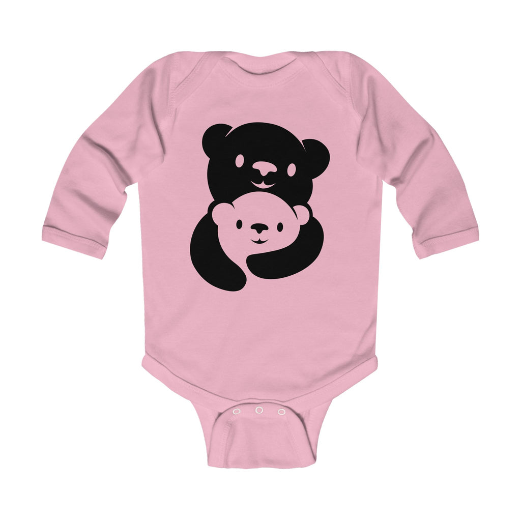 Black Bear Hug Infant Long Sleeve Bodysuit | Soft Cotton Baby Onesie