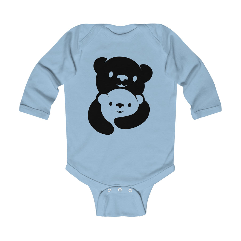 Black Bear Hug Infant Long Sleeve Bodysuit | Soft Cotton Baby Onesie