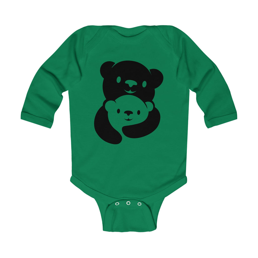 Black Bear Hug Infant Long Sleeve Bodysuit | Soft Cotton Baby Onesie