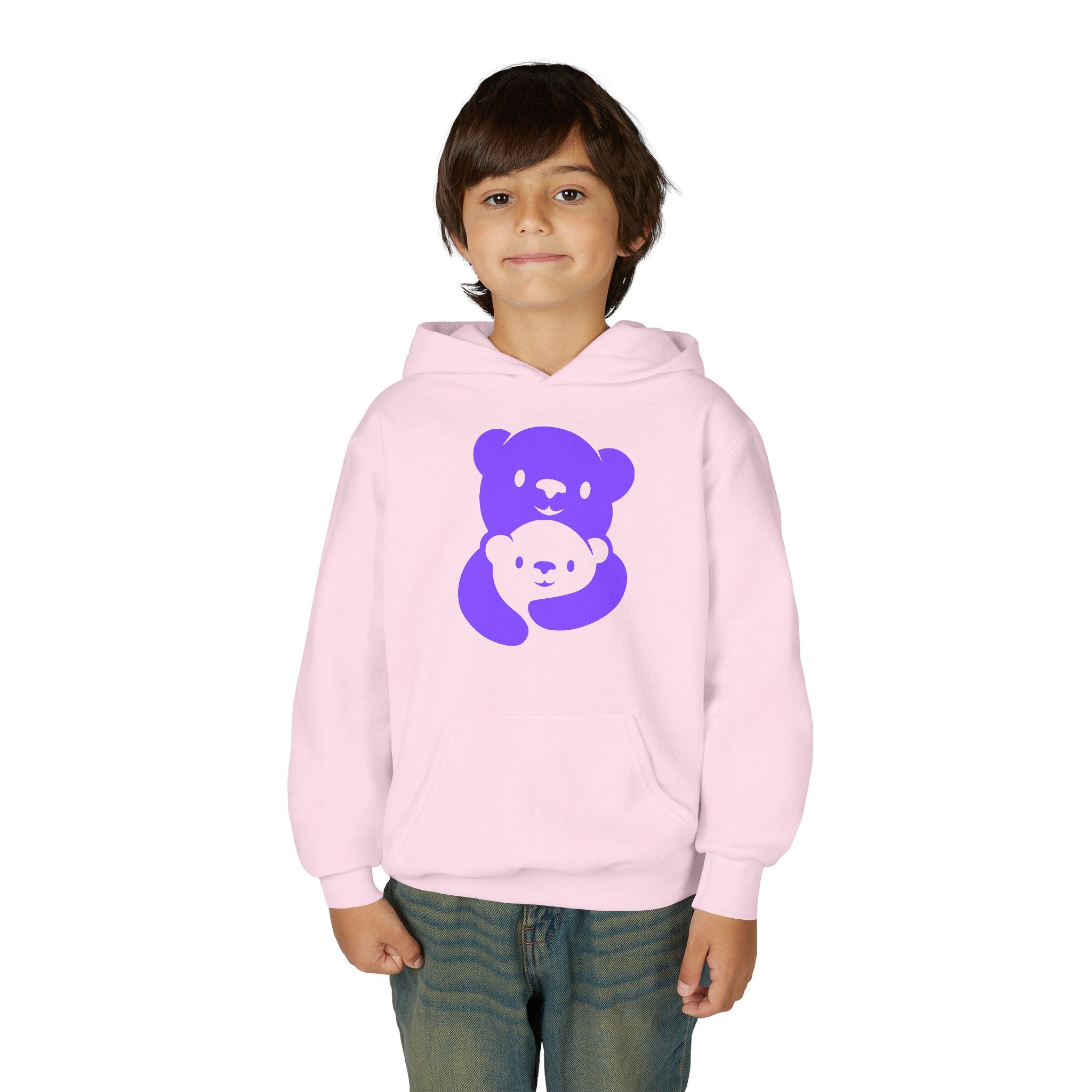 Purple Bear Hug Youth Hoodie | Bold Heavy Blend Hooded Sweatshirt