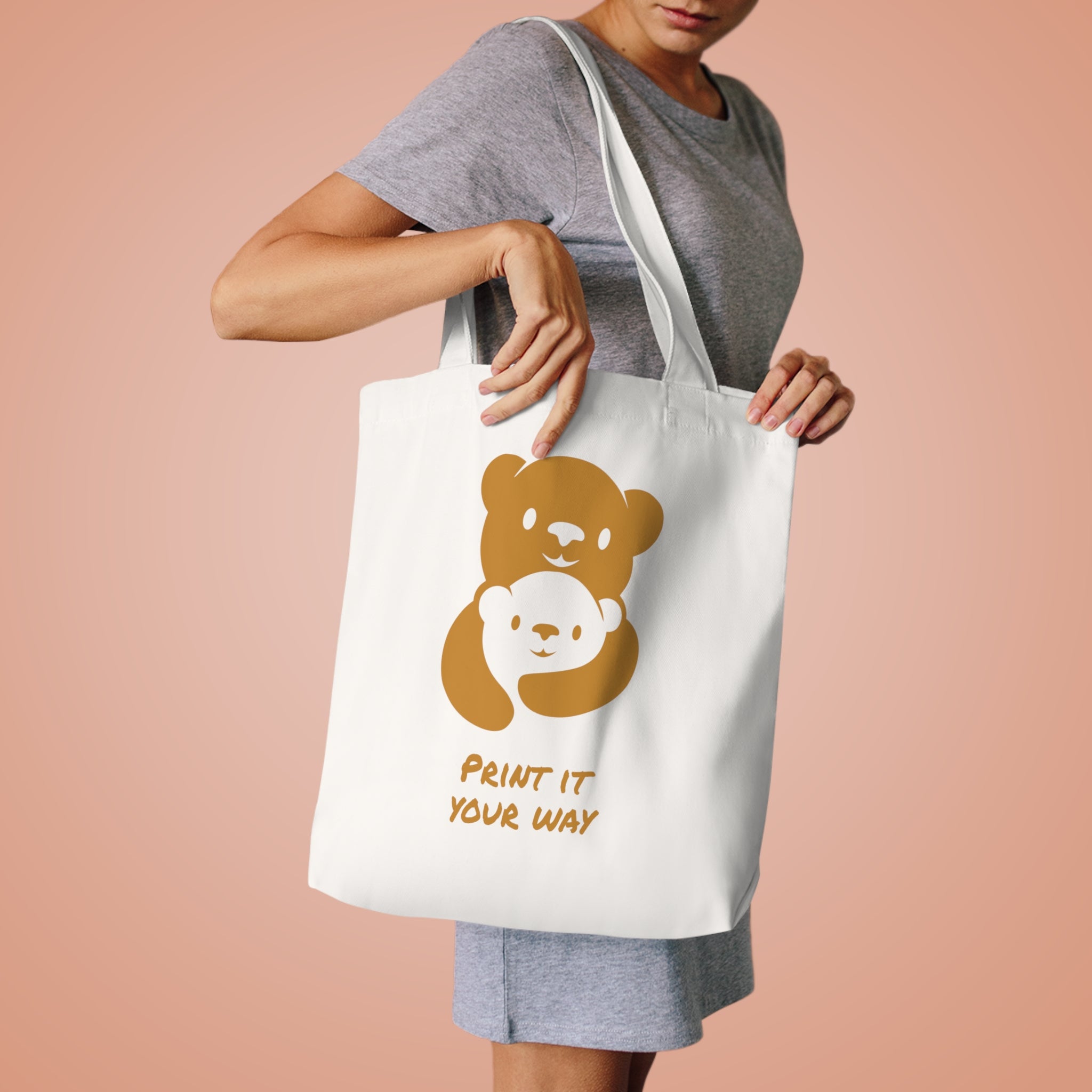 Gold Bear Hug Cotton Tote Bag | Premium Heavy-Weight Canvas Tote