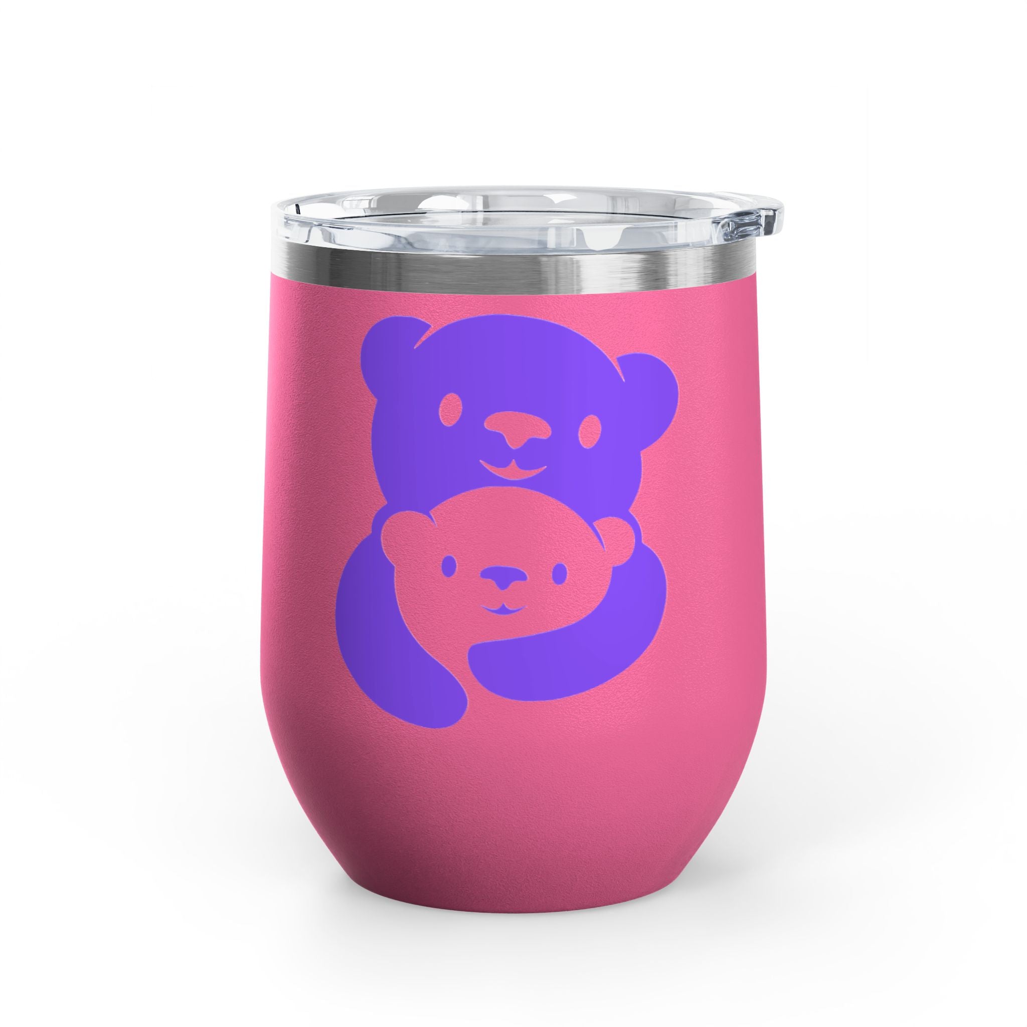 Purple Bear Hug Wine Tumbler 12oz | Insulated Stainless Steel with Lid