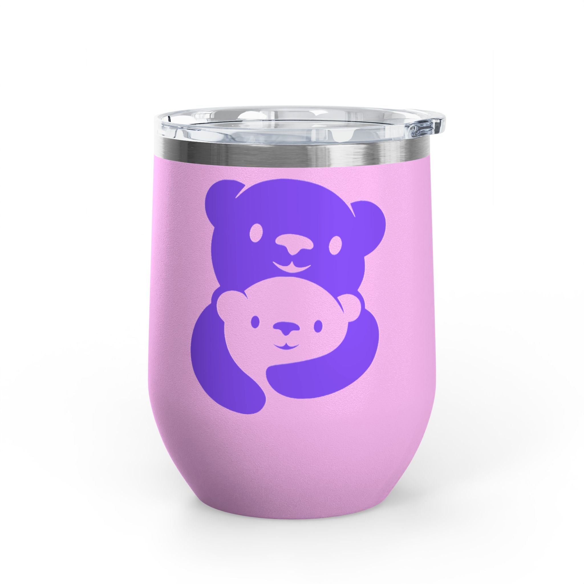 Purple Bear Hug Wine Tumbler 12oz | Insulated Stainless Steel with Lid