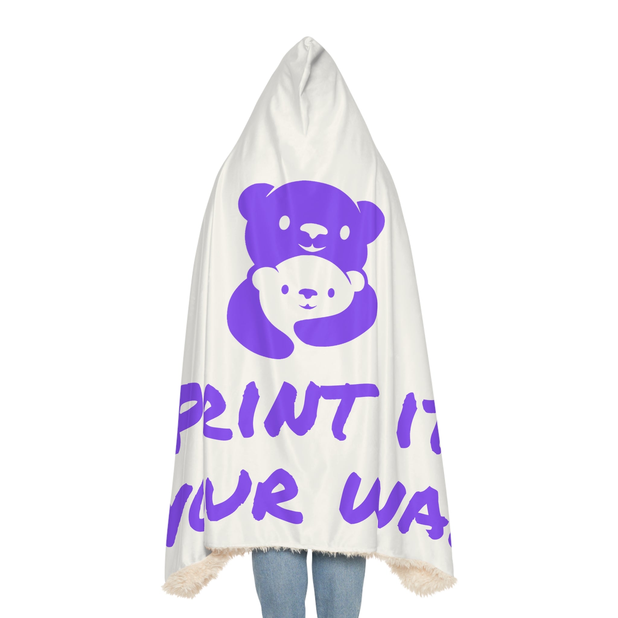 Purple Bear Hug Snuggle Blanket | White Bright Cozy Fleece Throw