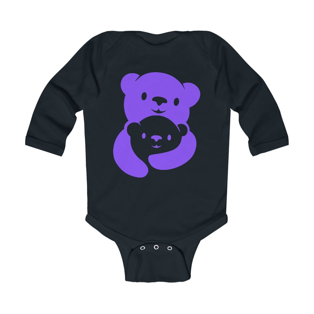 Purple Bear Hug Infant Long Sleeve Bodysuit | Bold Soft Cotton Baby Onesie