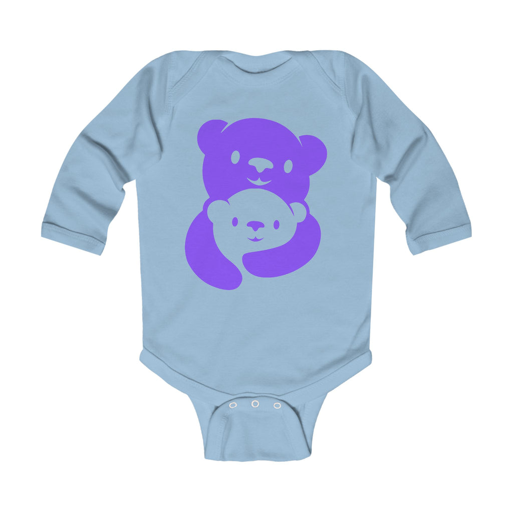 Purple Bear Hug Infant Long Sleeve Bodysuit | Bold Soft Cotton Baby Onesie