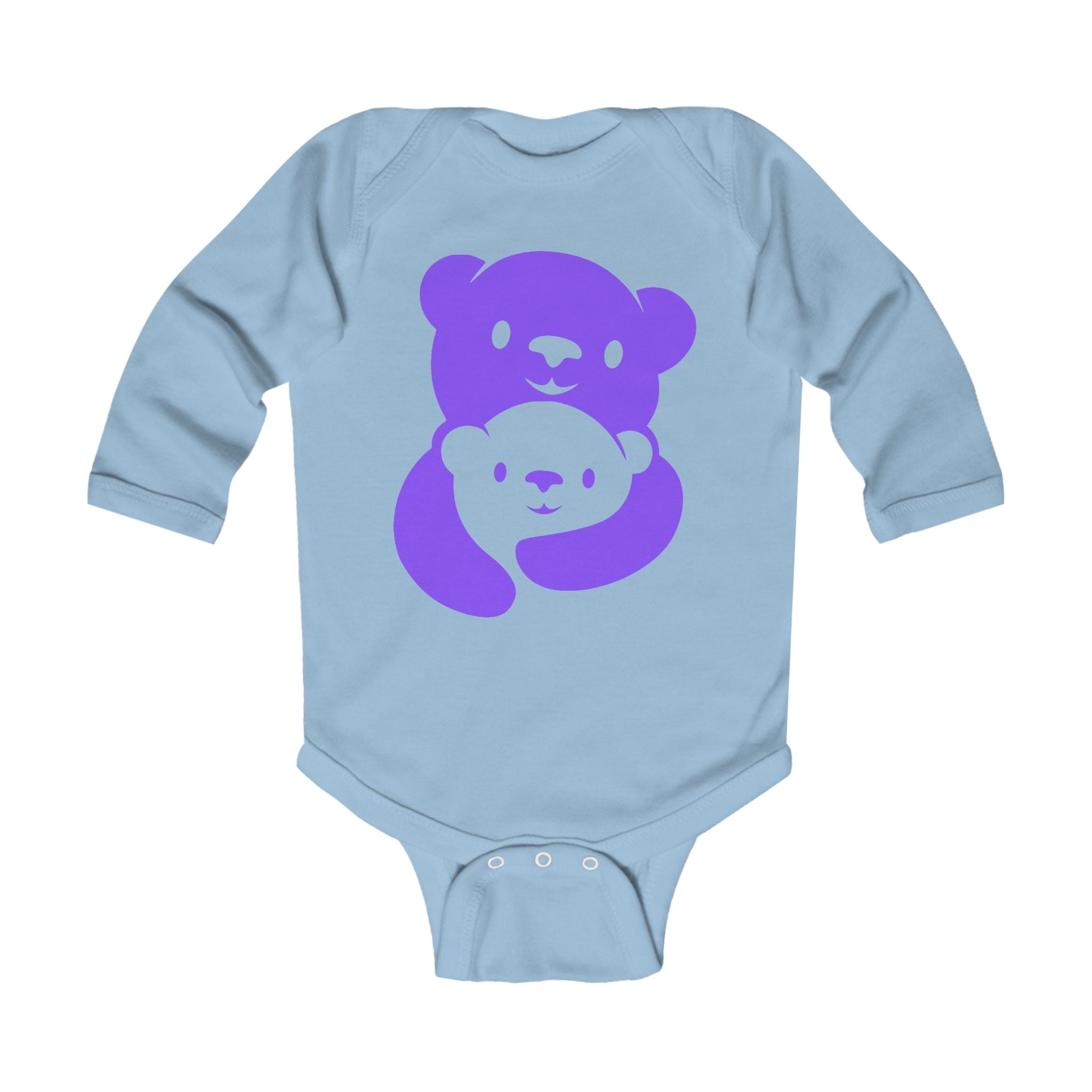 Purple Bear Hug Infant Long Sleeve Bodysuit | Bold Soft Cotton Baby Onesie