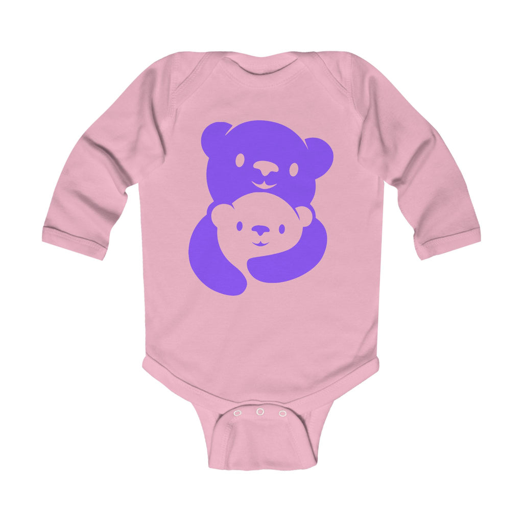 Purple Bear Hug Infant Long Sleeve Bodysuit | Bold Soft Cotton Baby Onesie