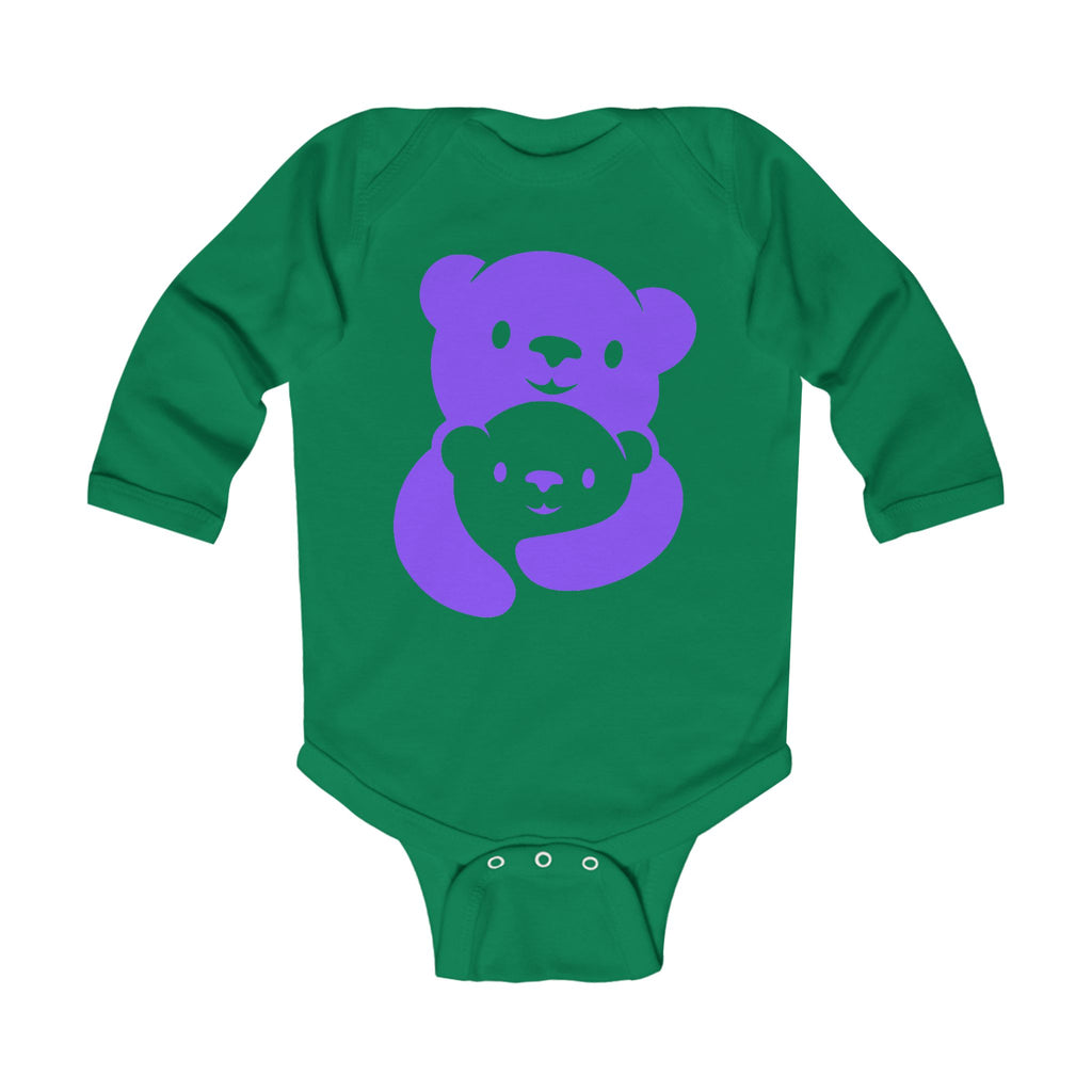 Purple Bear Hug Infant Long Sleeve Bodysuit | Bold Soft Cotton Baby Onesie