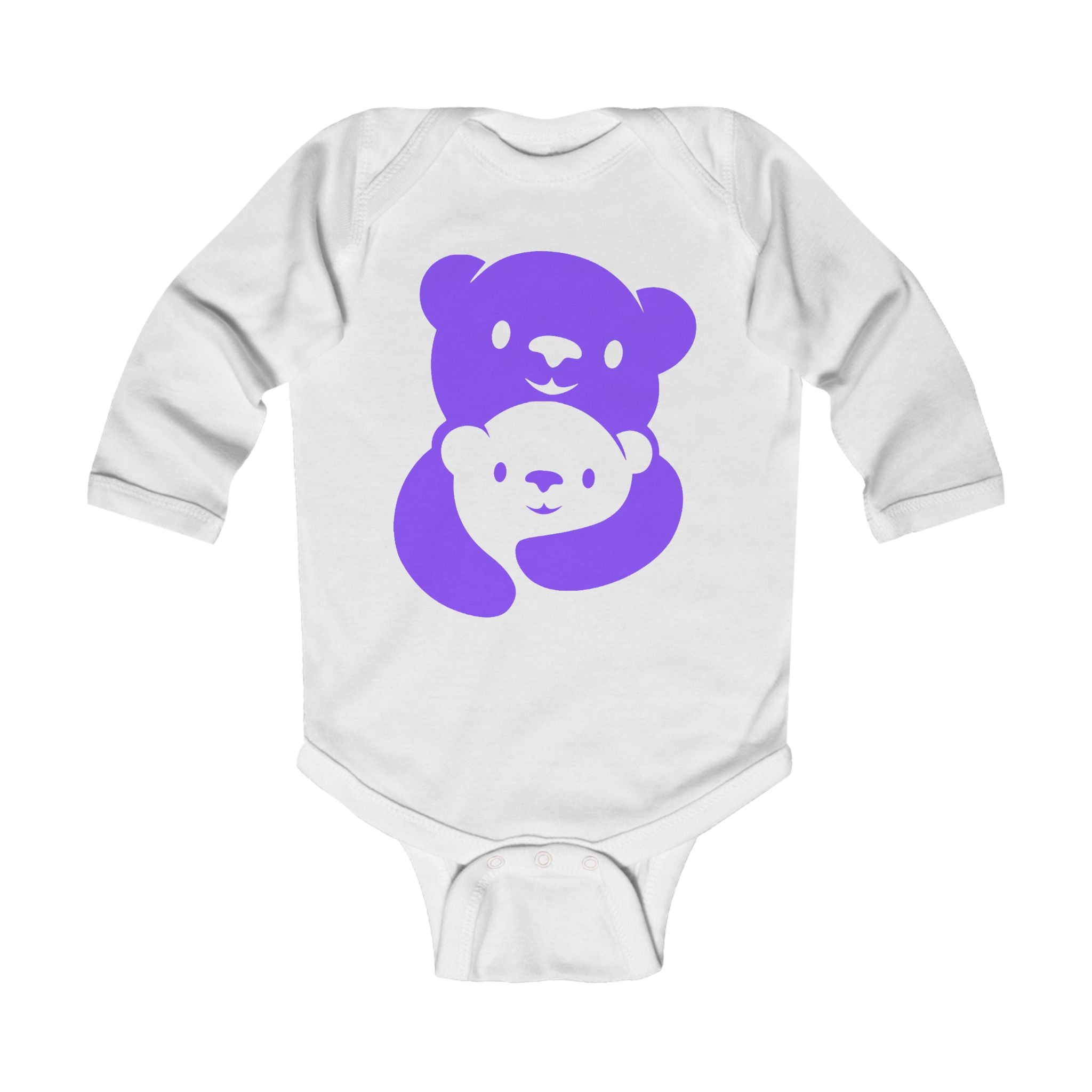 Purple Bear Hug Infant Long Sleeve Bodysuit | Bold Soft Cotton Baby Onesie