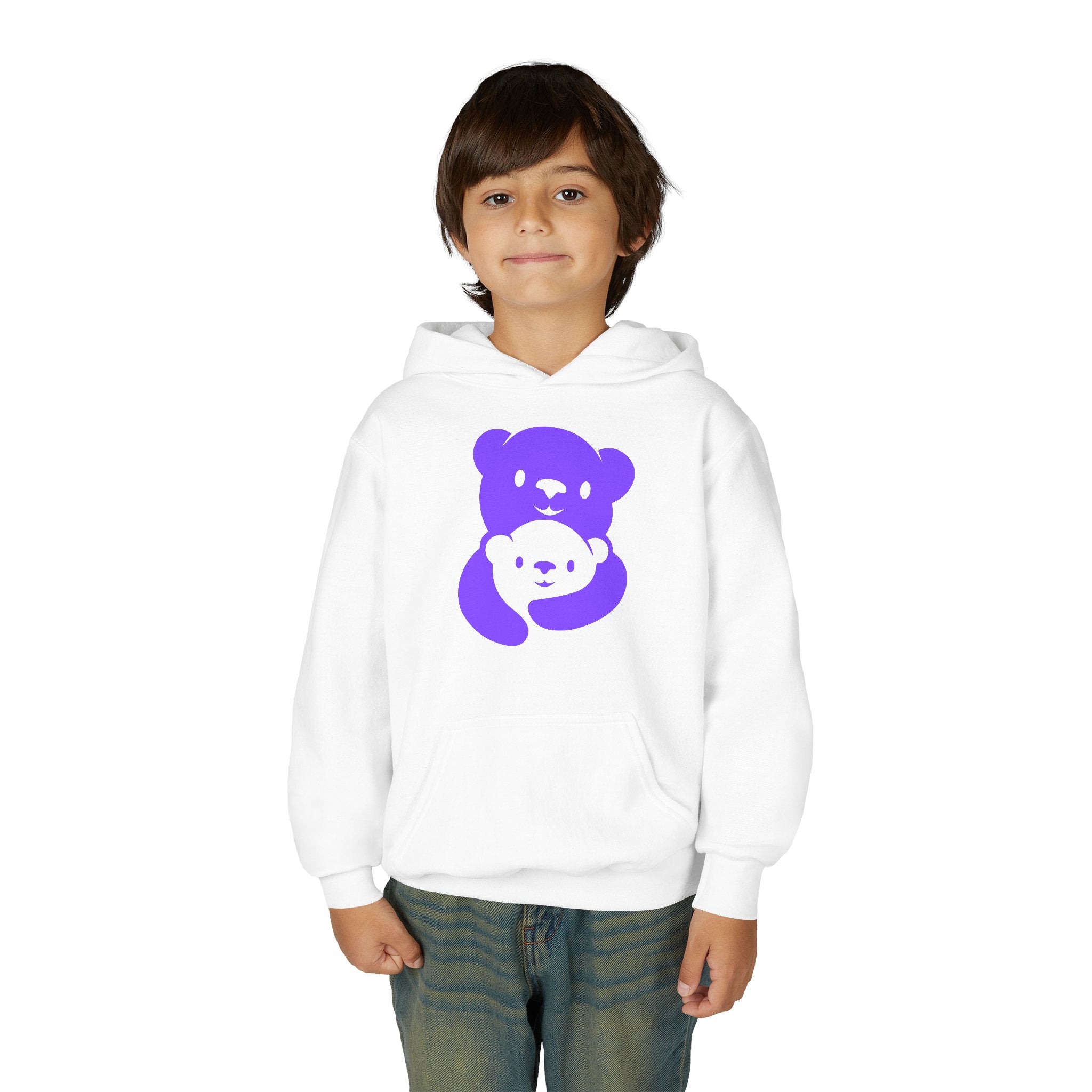 Purple Bear Hug Youth Hoodie | Bold Heavy Blend Hooded Sweatshirt