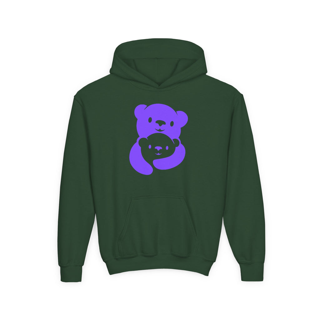 Purple Bear Hug Youth Hoodie | Bold Heavy Blend Hooded Sweatshirt