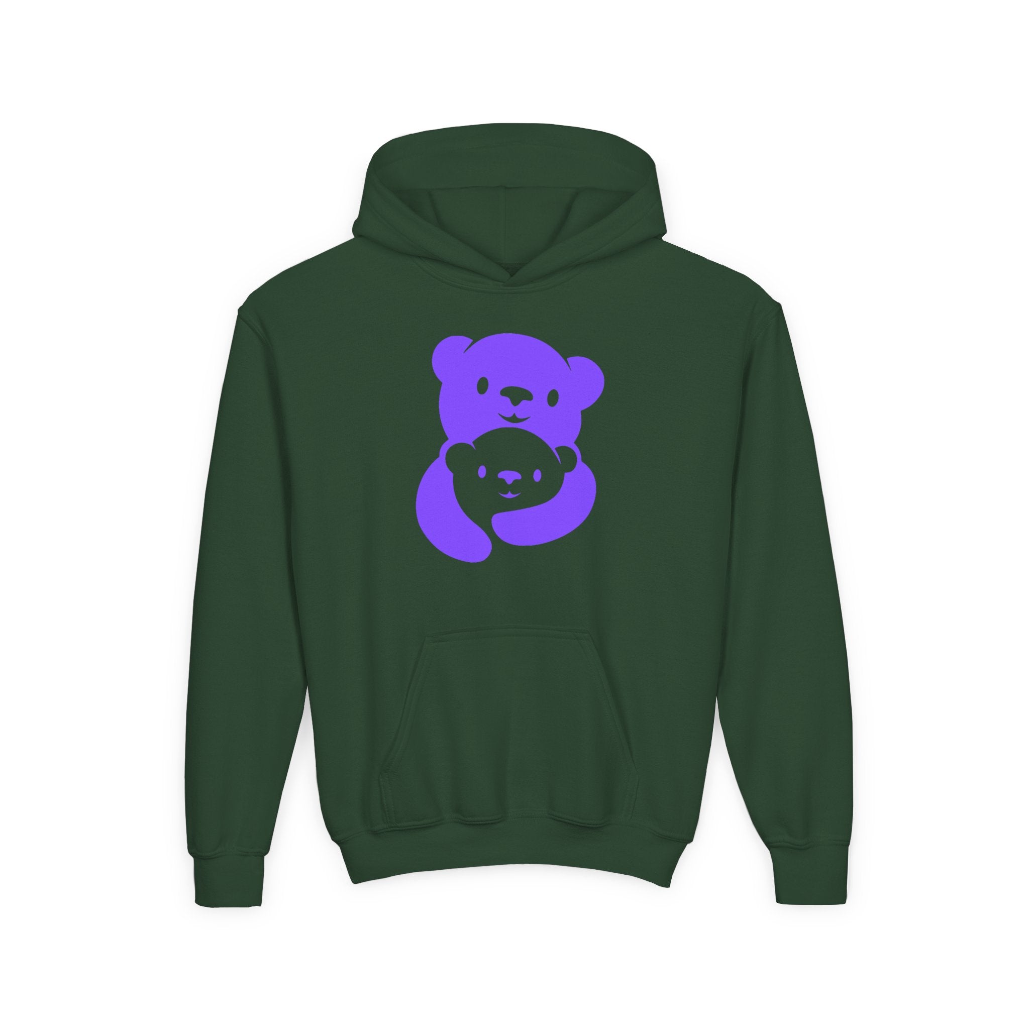 Purple Bear Hug Youth Hoodie | Bold Heavy Blend Hooded Sweatshirt