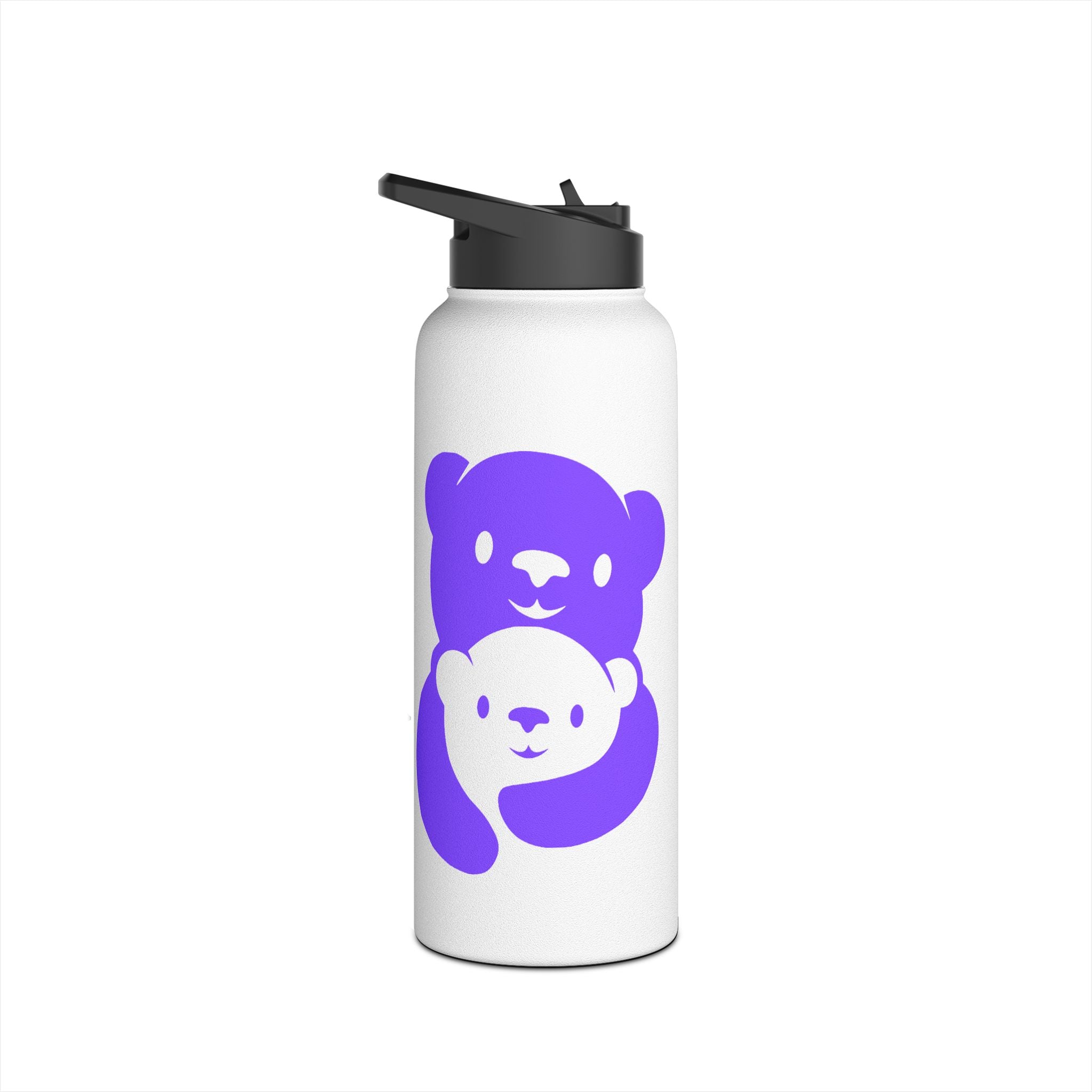 Purple Bear Hug Stainless Steel Water Bottle | White Bright 12oz/18oz/32oz