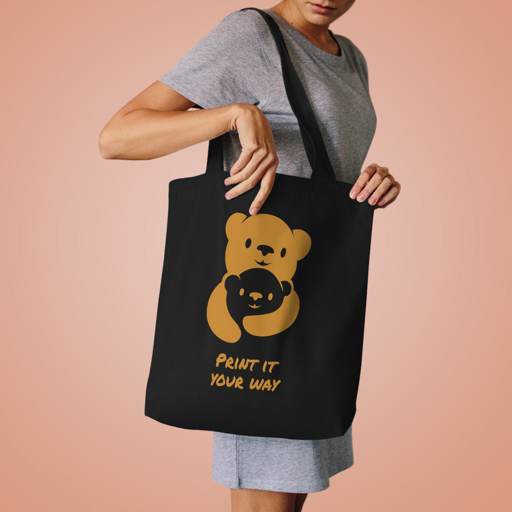Gold Bear Hug Cotton Tote Bag | Premium Heavy-Weight Canvas Tote