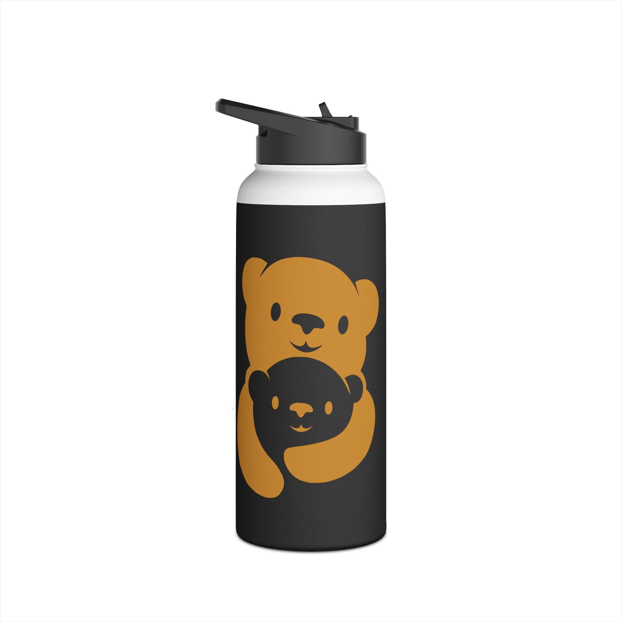 Gold Bear Hug Stainless Steel Water Bottle | Black Premium 12oz/18oz/32oz