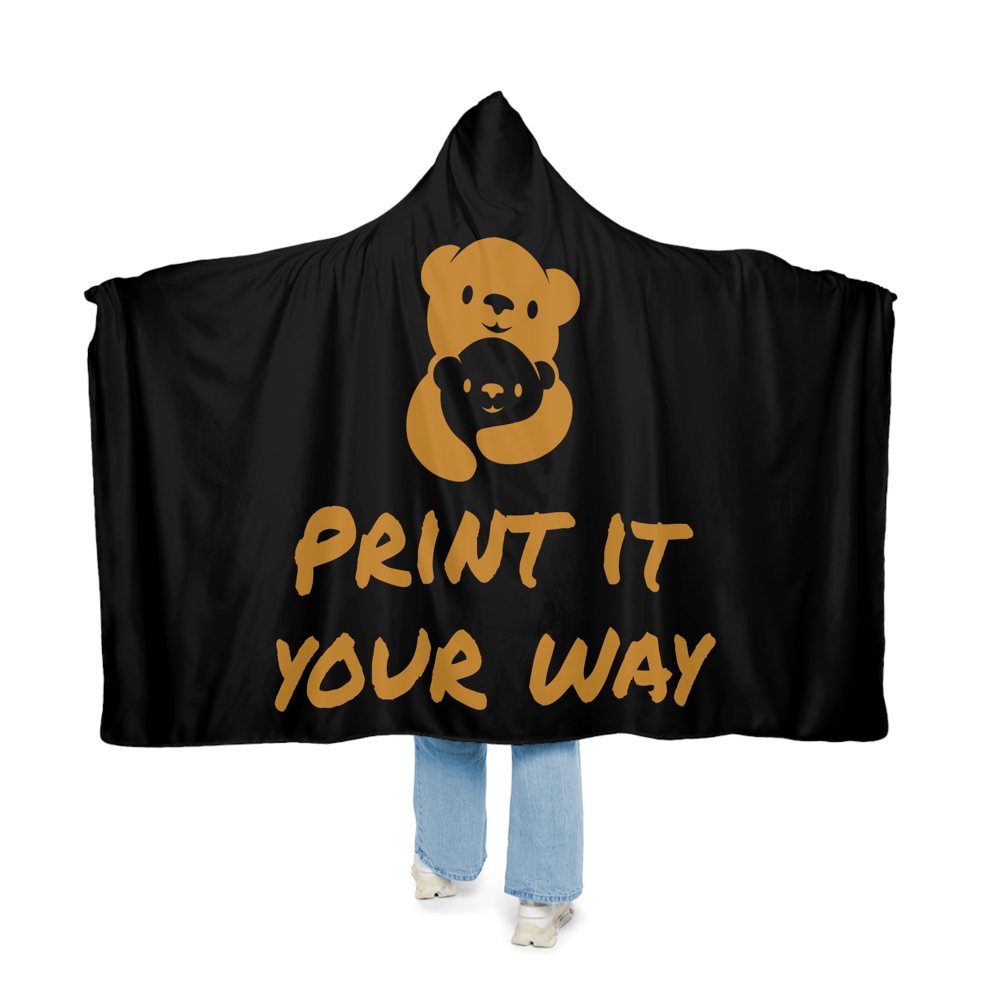 Gold Bear Hug Snuggle Blanket | Black Premium Luxury Fleece Throw