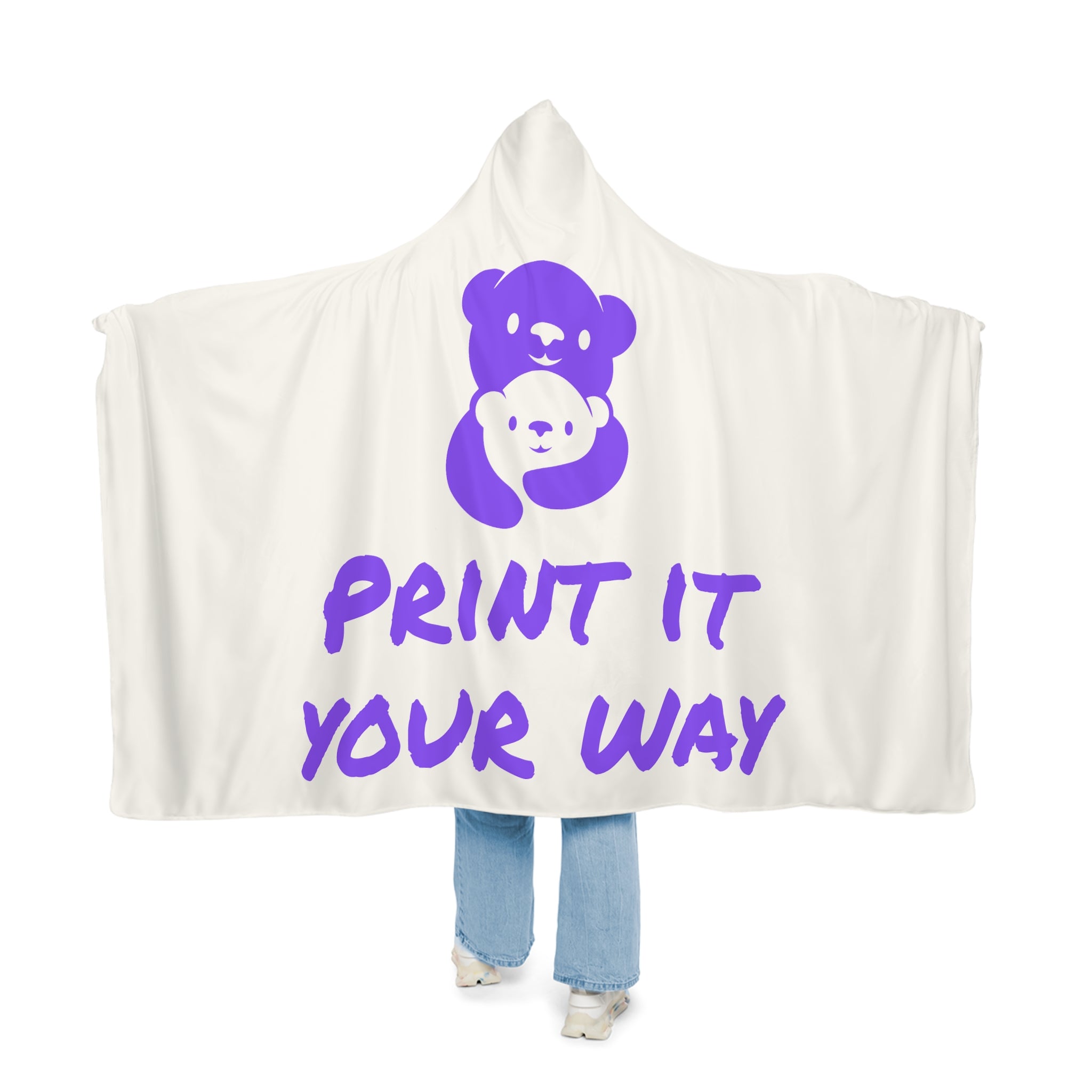 Purple Bear Hug Snuggle Blanket | White Bright Cozy Fleece Throw