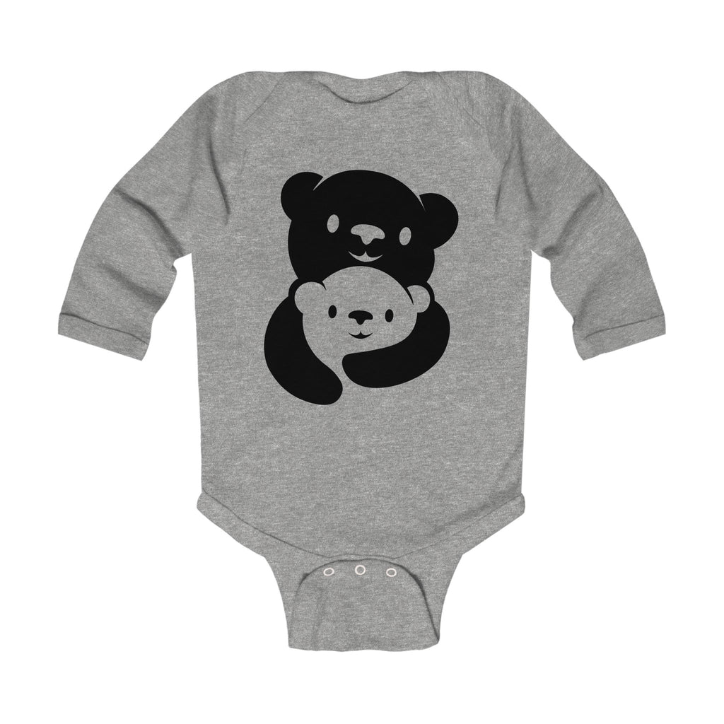 Black Bear Hug Infant Long Sleeve Bodysuit | Soft Cotton Baby Onesie