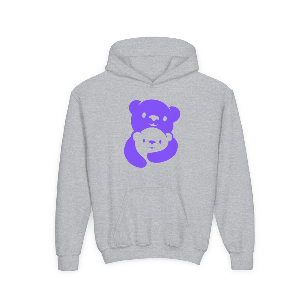 Purple Bear Hug Youth Hoodie | Bold Heavy Blend Hooded Sweatshirt