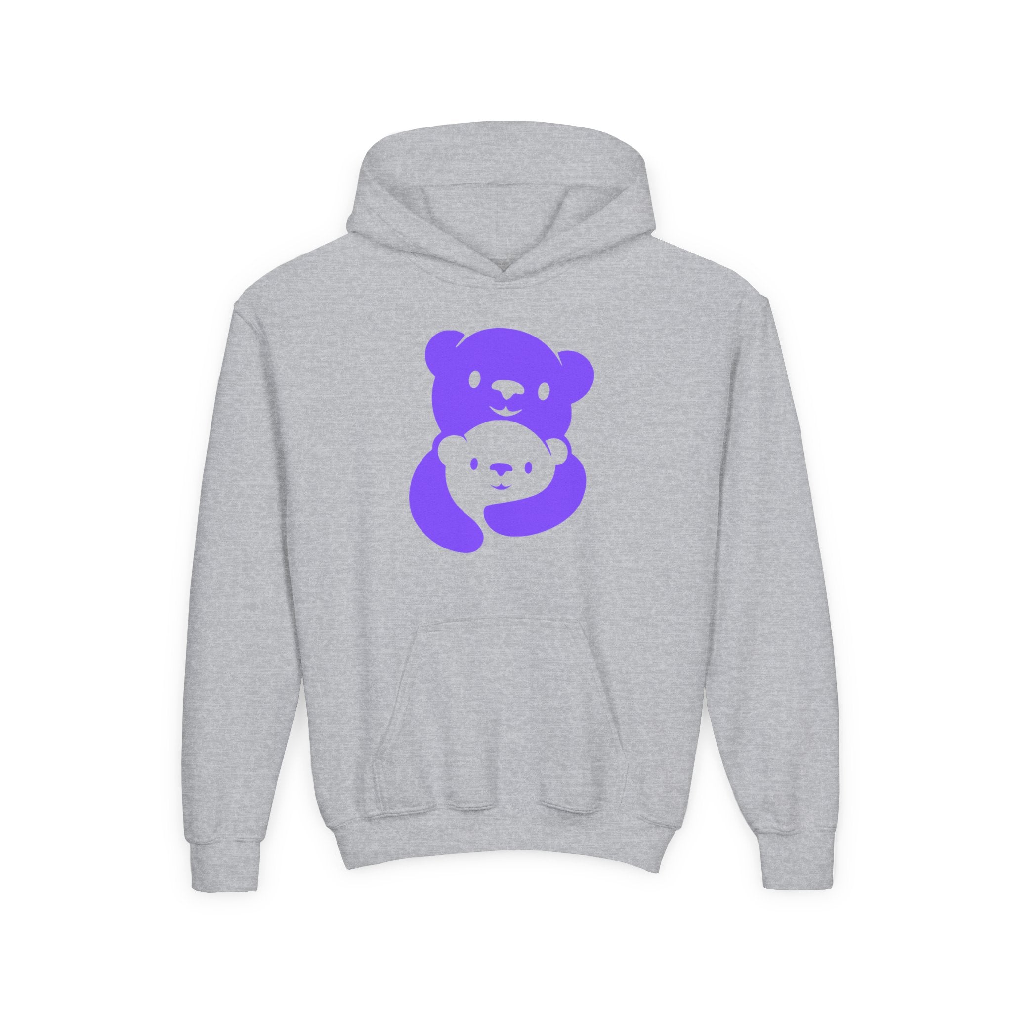 Purple Bear Hug Youth Hoodie | Bold Heavy Blend Hooded Sweatshirt