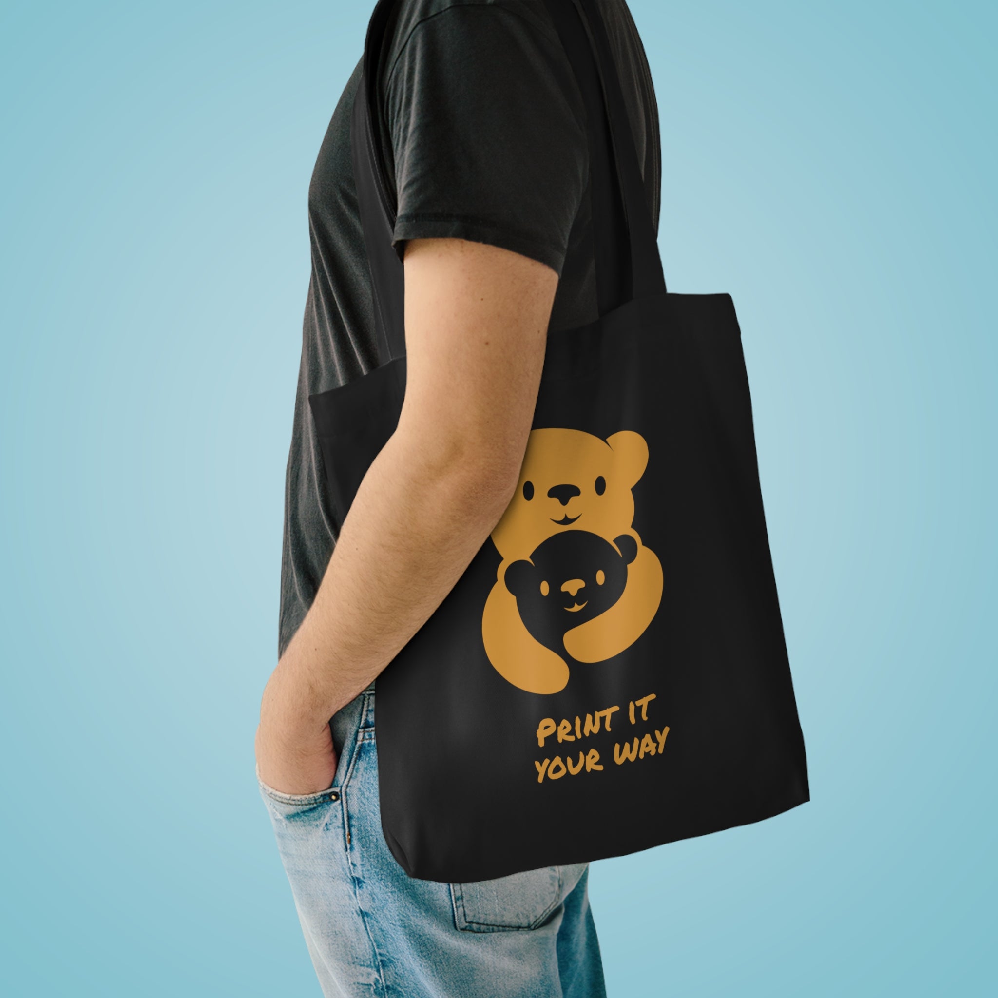 Gold Bear Hug Cotton Tote Bag | Premium Heavy-Weight Canvas Tote