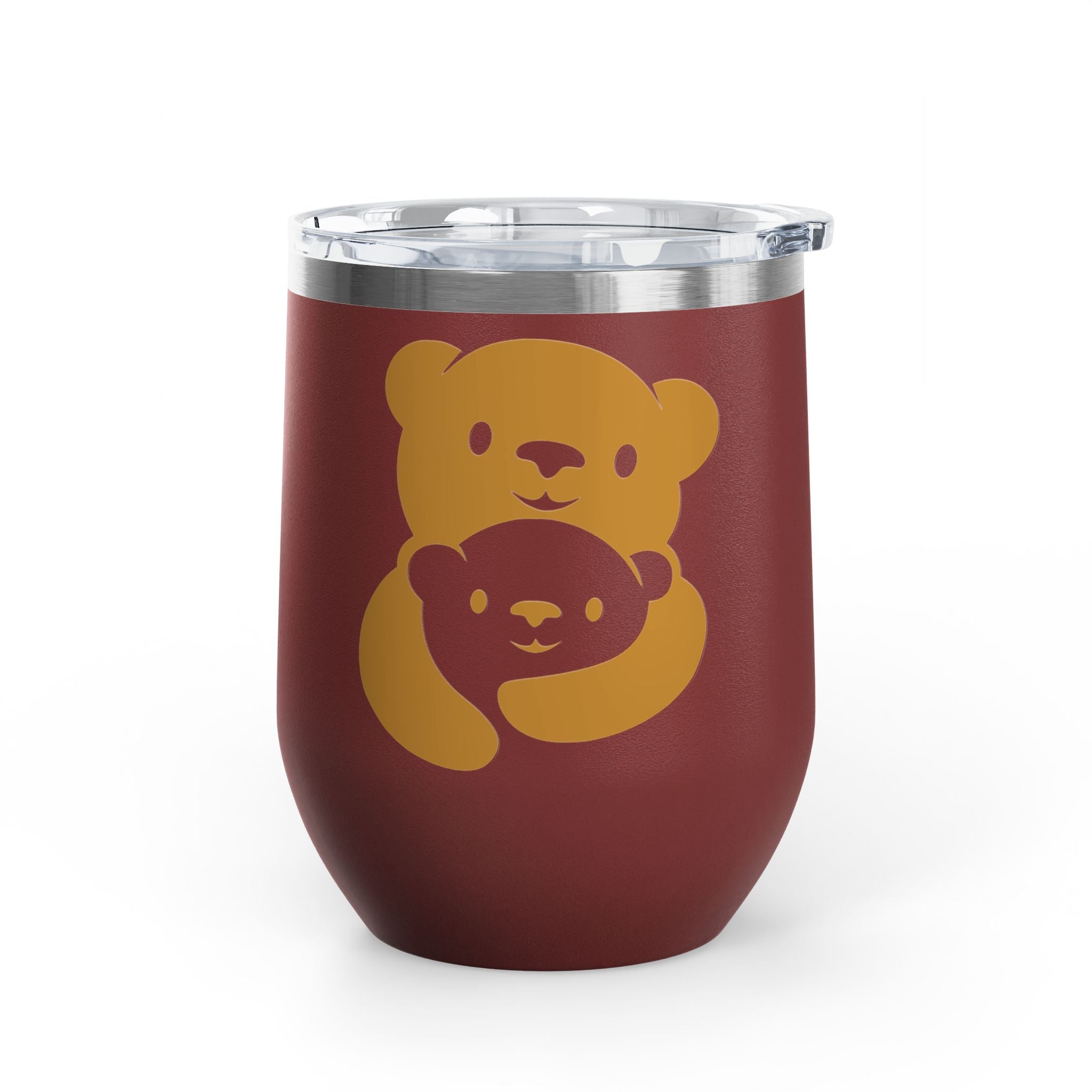 Gold Bear Hug Wine Tumbler 12oz | Insulated Stainless Steel with Lid