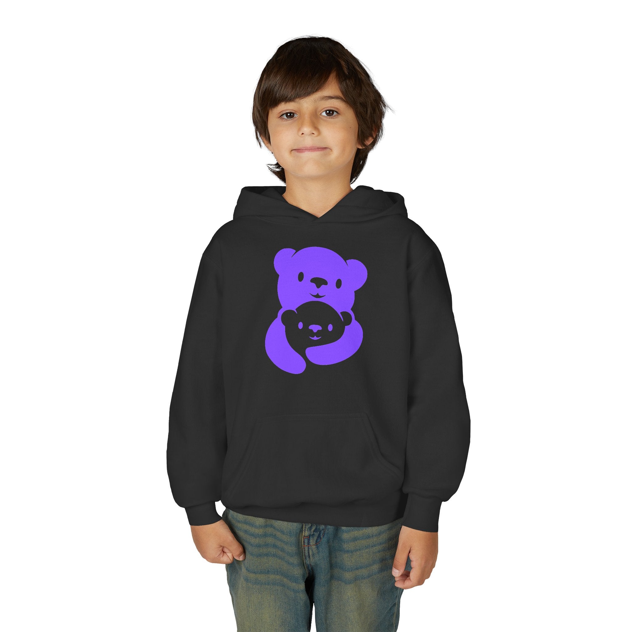 Purple Bear Hug Youth Hoodie | Bold Heavy Blend Hooded Sweatshirt