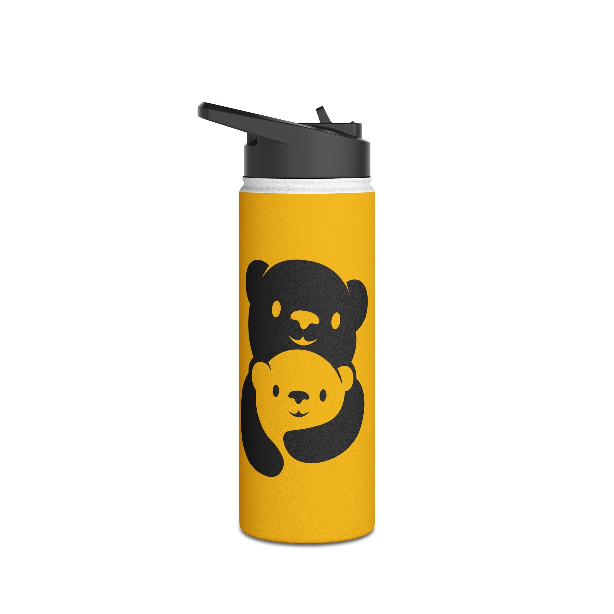 Black Bear Hug Stainless Steel Water Bottle | Yellow Insulated 12oz/18oz/32oz